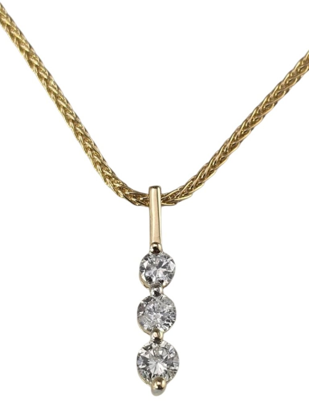 14K Yellow Gold Three-Diamond Drop Pendant Necklace #25907